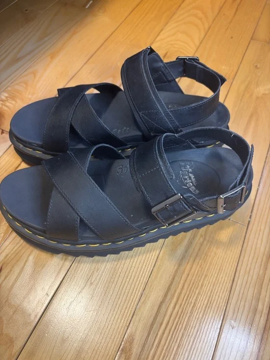 Voss II Dr. Martens Cross Strap Sandals Women’s Docs Black Leather - Picture 7 of 9